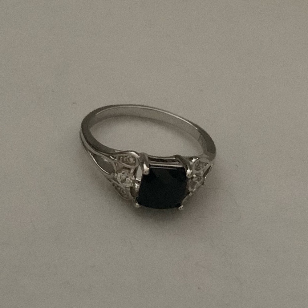 NVC 925 Sterling Silver Ring With Black & Clear Gems Size 6